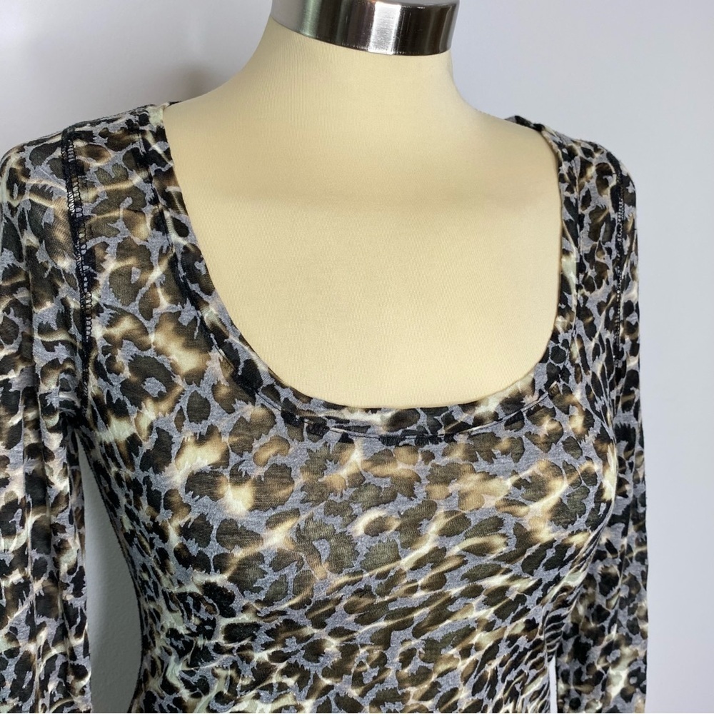 Express Leopard Long Sleeve Sheer Top - Picture 4 of 6